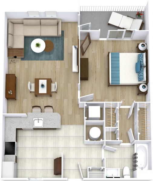 Floor plan for 1 bed, 1 bath, 700 sqft